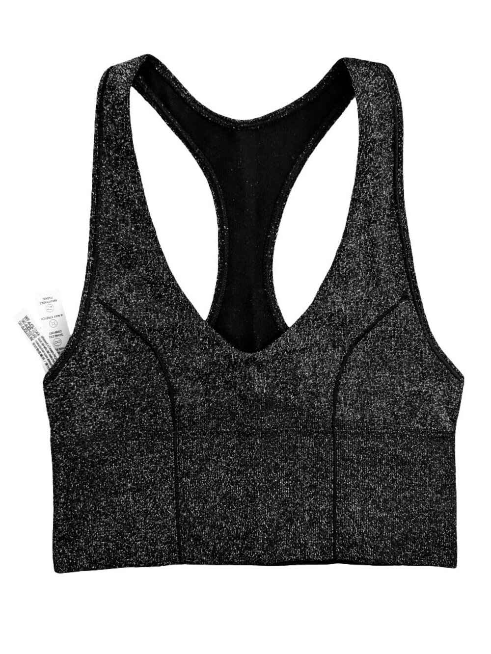 VS Pink Seamless Shimmer Plunge Sports Bra in Women's XS Black with Silver Shine